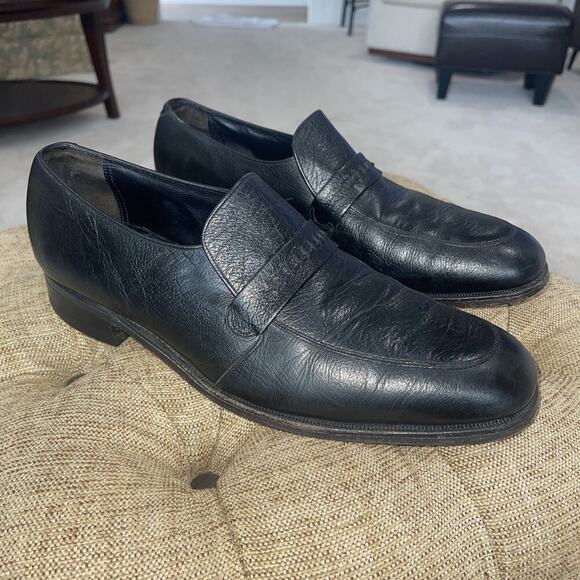Florsheim Black Loafers Leather Slip On Shoes Size 12 C Classic Event Wedding - Picture 1 of 12